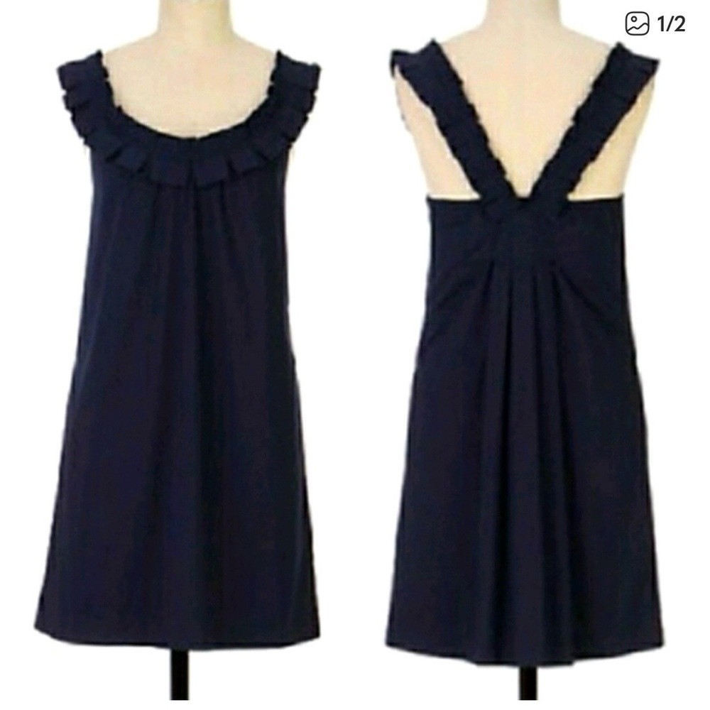 Anthropology Fei Carambola Pleated Collar Navy Blue Dress Women’s Size 4